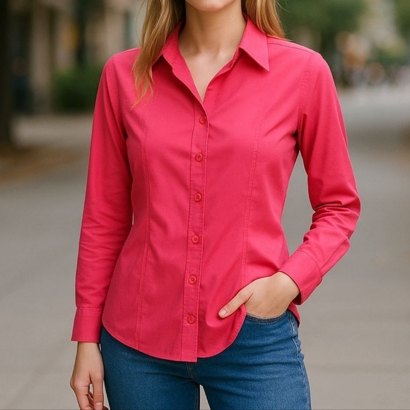 Fred David Womens top Size XL Pink Button Up Stretch - Picture 1 of 12